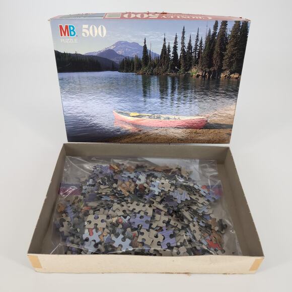 MB Milton Bradley 500 Fully Interlocking Piece Sparks Lake, OR Jigsaw Puzzle GUC - Picture 2 of 10